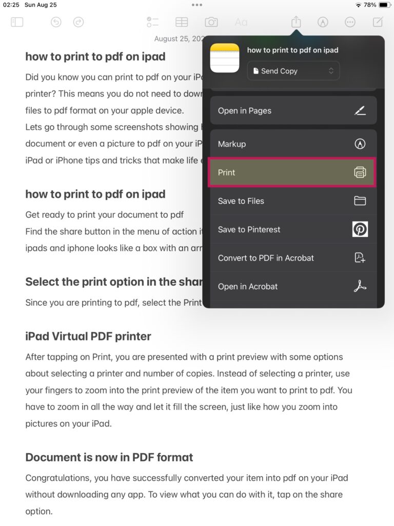 How to print to pdf on ipad